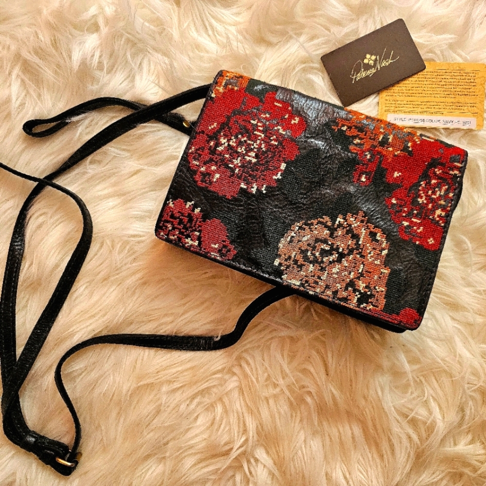 Patricia Nash Black Crossbody Bag with Floral Design